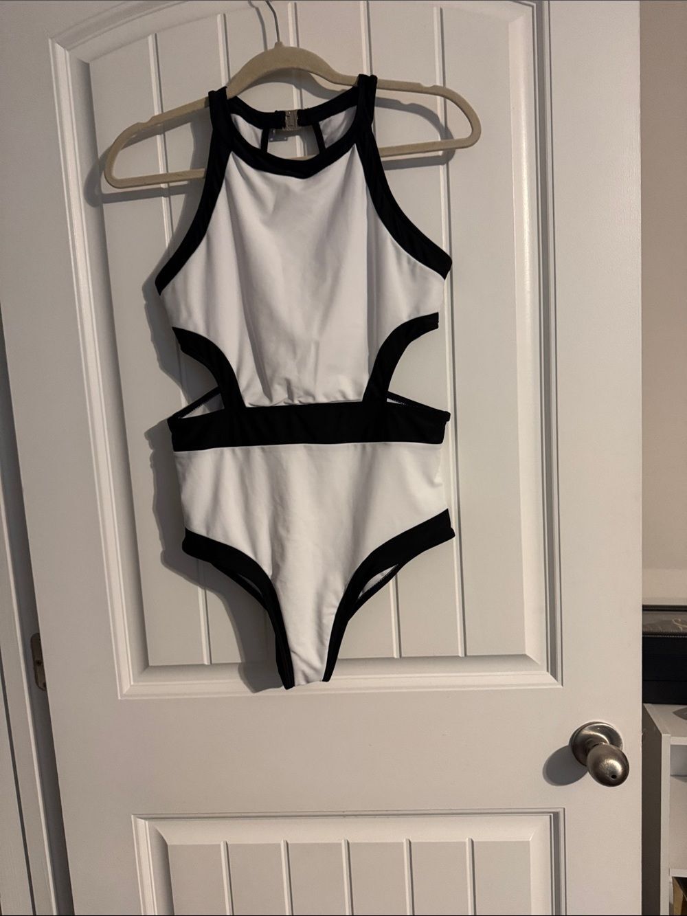 Black Trim White One-Piece Swimsuit